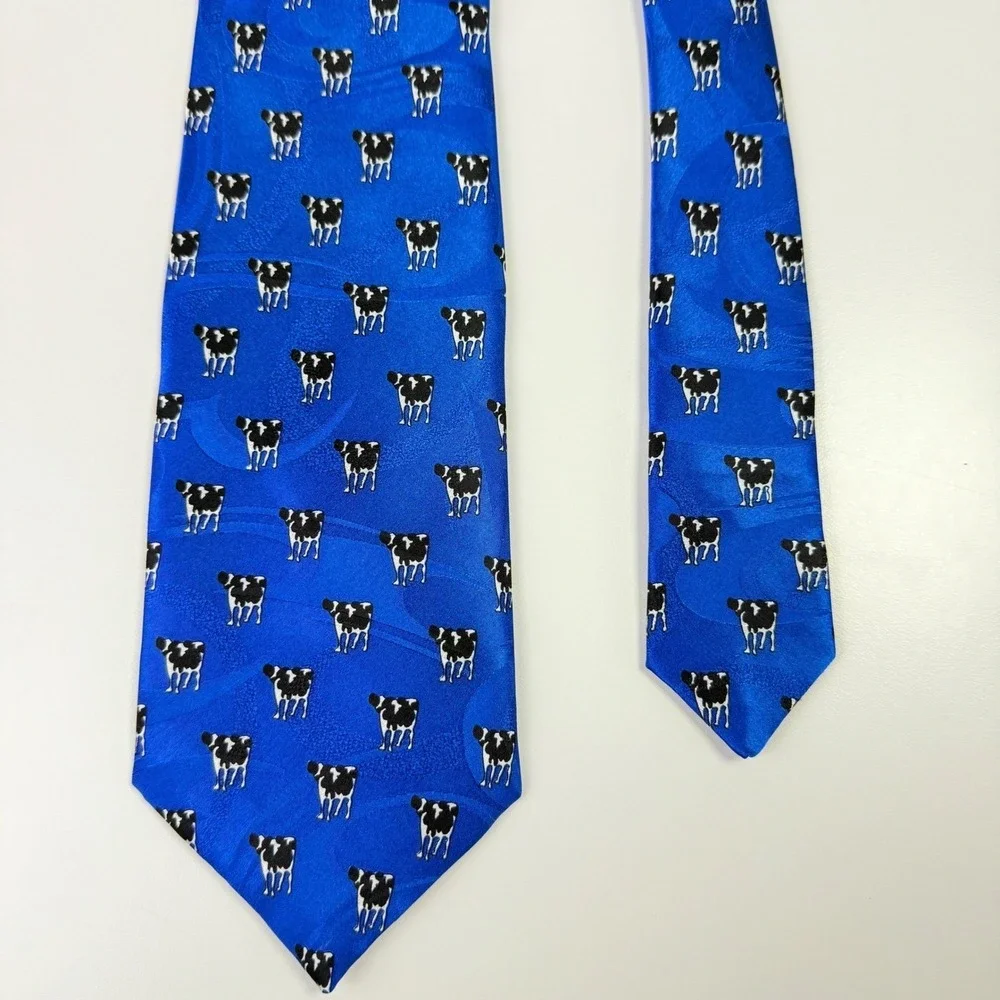 Beau Ties Ltd of Vermont Mens Blue Cow Print Silk Neck‎ Tie Hand Sewn in Vermont